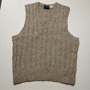 Vintage Timberline Men's V-Neck Cable Knit Wool Pullover Sweater Vest Tan Medium